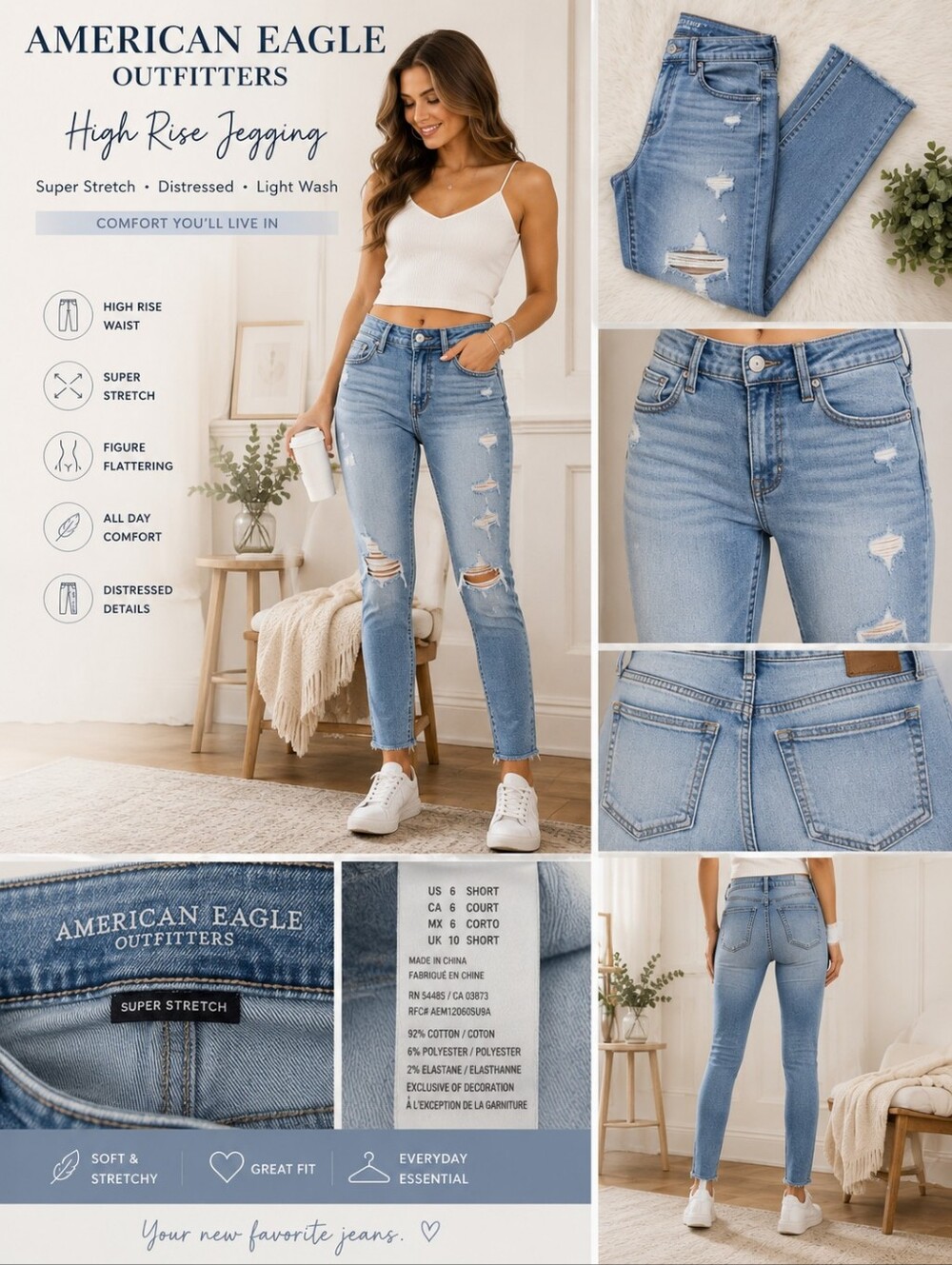 American Eagle Outfitters High Rise Jegging Jeans – Distressed | Super Stretch 6